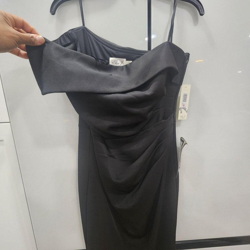 Eliza J Black Sleeveless Draped Gown With Spaghetti Straps Size 10 Formal Wear - Picture 6 of 6